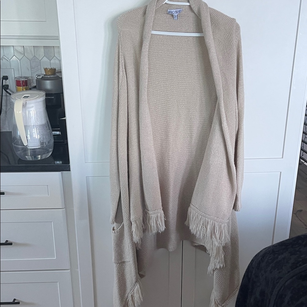 Elegant Beige Cardigan with Fringe